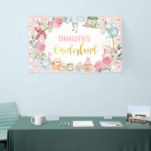 Roze Alice in Onederland 1st Birthday Backdrop Spandoek (Beurs)
