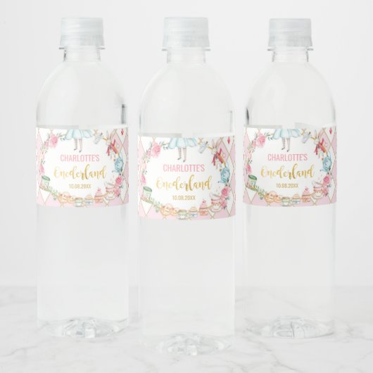 Roze Alice in Onederland Birthday Party Favors Waterfles Etiket (Flessen)