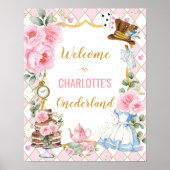 Roze Alice in Wonderland 1e verjaardag Welkom Poster (Voorkant)