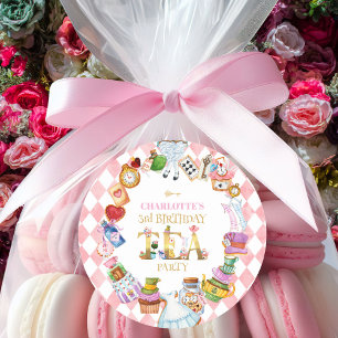Roze Alice in Wonderland 3e Verjaardag   Ronde Sticker