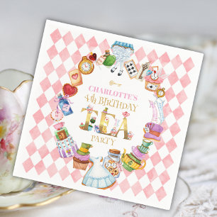 Roze Alice in Wonderland 4de verjaardag   Servet