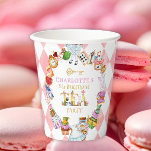 Roze Alice in Wonderland 6de verjaardag Papieren Bekers