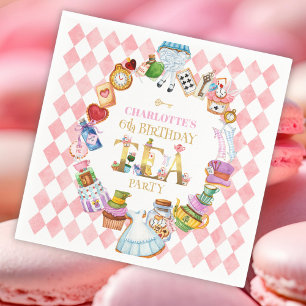 Roze Alice in Wonderland 6de verjaardag   Servet