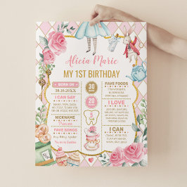 Roze Alice in Wonderland Birthday Stats Milestone Poster