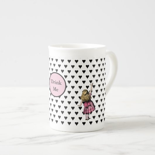 Roze Alice in Wonderland Black Heart Drink mij Porselein Kop (Voorkant rechts)