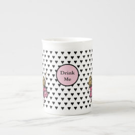 Roze Alice in Wonderland Black Heart Drink mij Porselein Kop