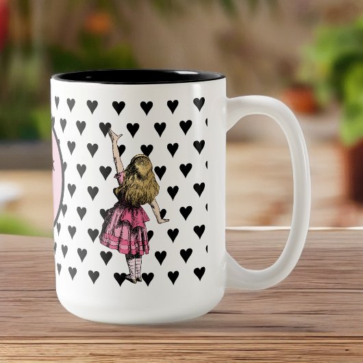 Roze Alice in Wonderland Black Heart Drink mij Tweekleurige Koffiemok