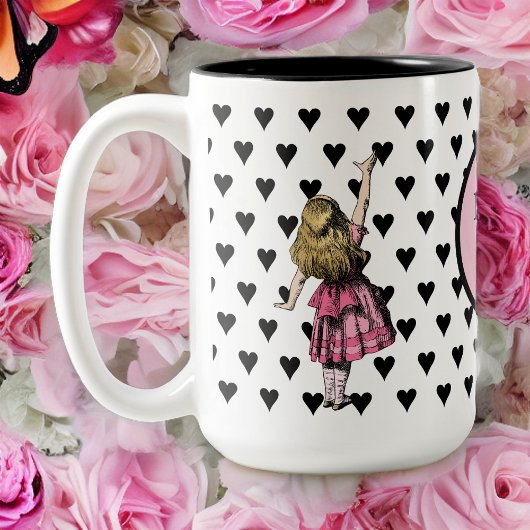 Roze Alice in Wonderland Black Heart Drink mij Tweekleurige Koffiemok