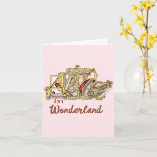 Roze Alice in Wonderland Blank Kaart (Gele Bloem)