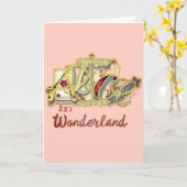  Roze Alice in Wonderland Blank Kaart (Gele Bloem)