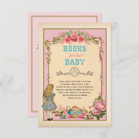 Roze  Alice in Wonderland Boeken voor Baby Informatiekaartje (Voorkant / Achterkant)
