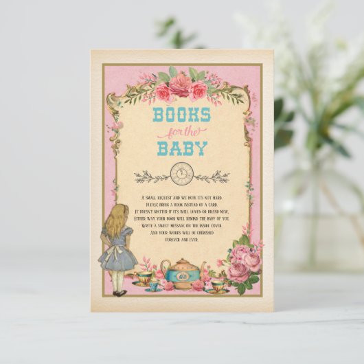 Roze  Alice in Wonderland Boeken voor Baby Informatiekaartje (Staand voorkant)