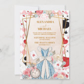 Roze  Alice in Wonderland Bruiloft Kaart (Voorkant)