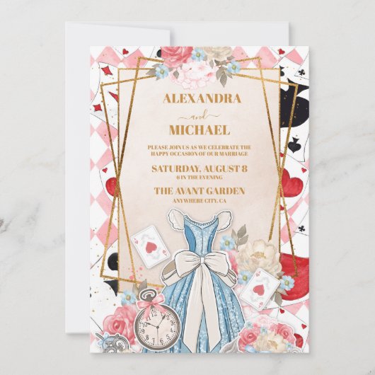 Roze Alice in Wonderland Bruiloft Kaart (Voorkant)