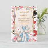 Roze  Alice in Wonderland Bruiloft Kaart (Staand voorkant)