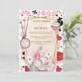 Roze Alice in Wonderland Bruiloft Kaart (Staand voorkant)