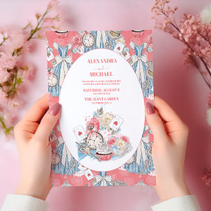Roze  Alice in Wonderland Bruiloft Kaart