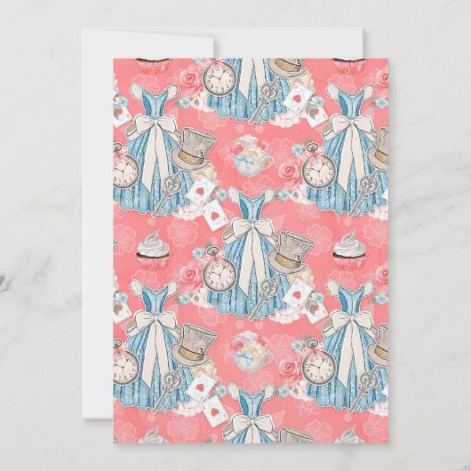 Roze Alice in Wonderland Bruiloft Kaart (Achterkant)