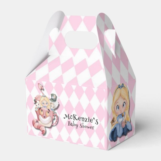 Roze Alice in Wonderland en Vrienden Baby shower Bedankdoosjes (Voorkant Zijde)