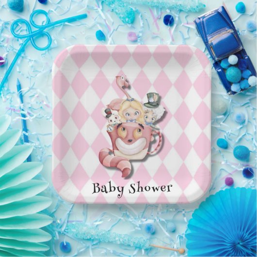 Roze Alice in Wonderland en Vrienden Baby shower Papieren Bordje (Feest)