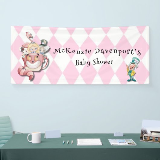 Roze Alice in Wonderland en Vrienden Baby shower Spandoek (Beurs)