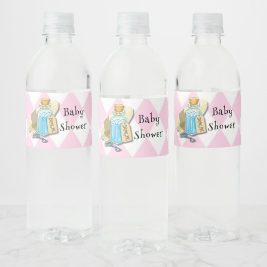 Roze Alice in Wonderland en Vrienden Baby shower Waterfles Etiket (Flessen)