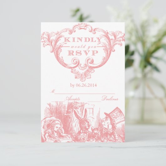 Roze  Alice in Wonderland RSVP-kaarten RSVP Kaartje (Staand voorkant)