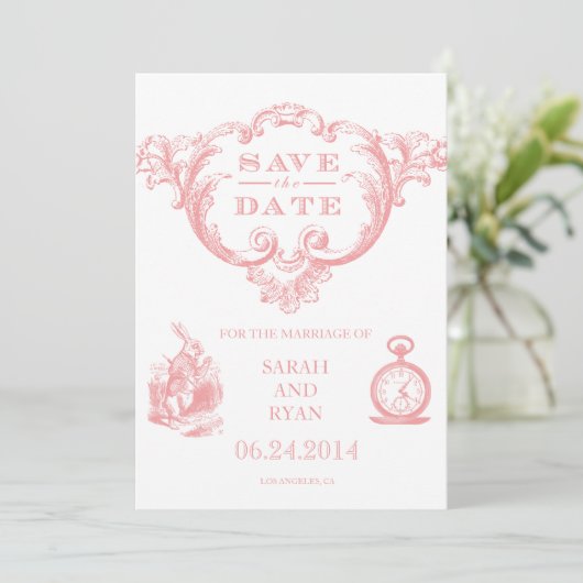 Roze  Alice in Wonderland Save the Date (Staand voorkant)