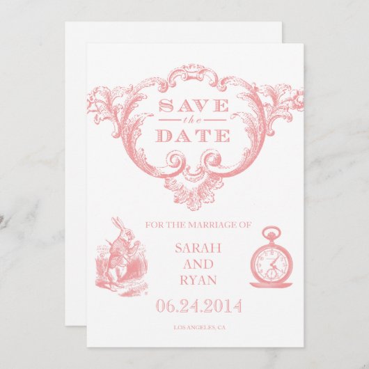 Roze  Alice in Wonderland Save the Date (Voorkant / Achterkant)