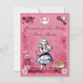 Roze Alice in Wonderland Tea Party Baby shower Kaart (Voorkant)