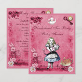 Roze Alice in Wonderland Tea Party Baby shower Kaart (Voorkant / Achterkant)