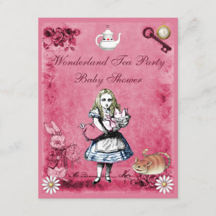 Roze Alice in Wonderland Tea Party Baby shower Kaart