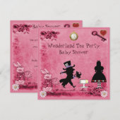 Roze Alice in Wonderland Tea Party Baby shower Kaart (Voorkant / Achterkant)