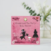 Roze Alice in Wonderland Tea Party Baby shower Kaart (Staand voorkant)