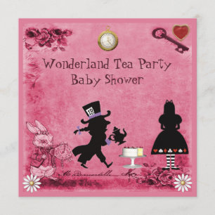 Roze Alice in Wonderland Tea Party Baby shower Kaart