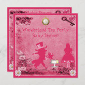 Roze Alice in Wonderland Tea Party Baby shower Kaart (Voorkant / Achterkant)