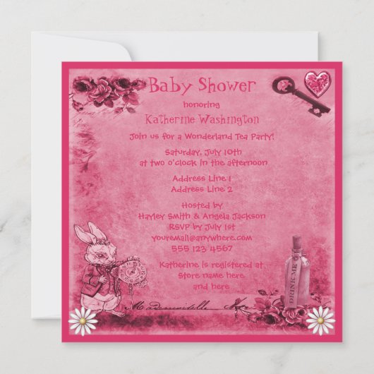 Roze Alice in Wonderland Tea Party Baby shower Kaart (Achterkant)