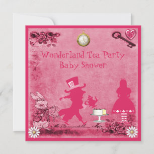 Roze Alice in Wonderland Tea Party Baby shower Kaart