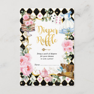 Roze Alice in Wonderland Tea Party Diaper Raffle Informatiekaartje