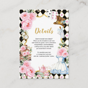 Roze Alice in Wonderland Tea Party - Gegevens Informatiekaartje