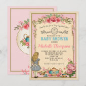 Roze  Alice in Wonderland Tea Party nodigt uit Kaart (Voorkant / Achterkant)