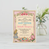 Roze  Alice in Wonderland Tea Party nodigt uit Kaart (Staand voorkant)