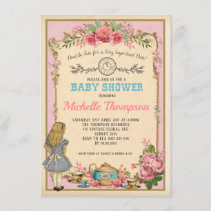 Roze  Alice in Wonderland Tea Party nodigt uit Kaart