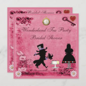 Roze Alice in Wonderland Tea Party Vrijgezellenfee Kaart (Voorkant / Achterkant)