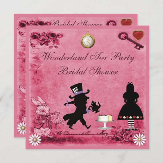 Roze Alice in Wonderland Tea Party Vrijgezellenfee Kaart (Voorkant / Achterkant)