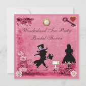 Roze Alice in Wonderland Tea Party Vrijgezellenfee Kaart (Voorkant)