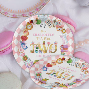 Roze Alice in Wonderland Theekrans voor Twee Verja Papieren Bordje