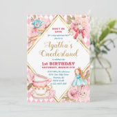Roze Alice in Wonderland Theepartij Verjaardagsuit Kaart (Staand voorkant)
