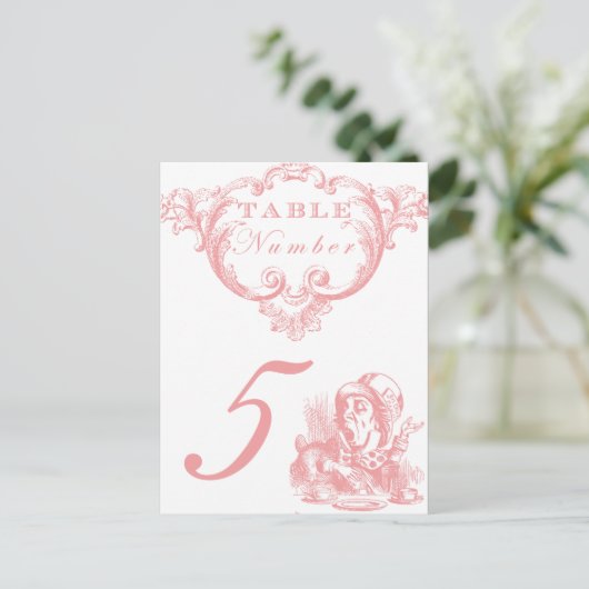 Roze Alice in Wonderland Trouwtafel Nummers Briefkaart (Staand voorkant)