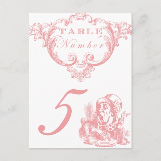 Roze Alice in Wonderland Trouwtafel Nummers Briefkaart (Voorkant)